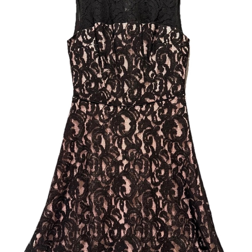 Maggy London Elegant Black and Pink Lace Dress